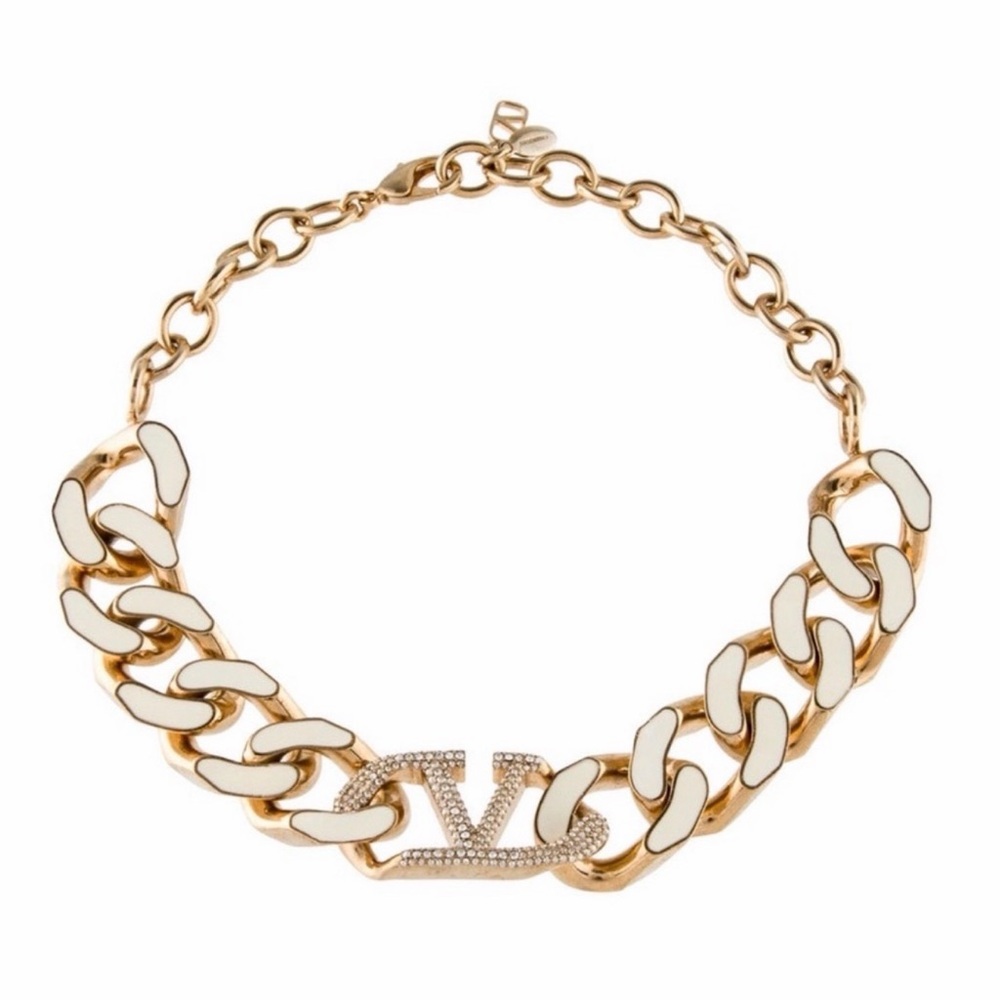 SOLD OUT- Valentino Garavani Gold & White Necklace,a bit color faded backside